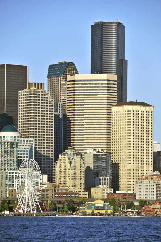 City of Seattle, USA. Downtown Seattle (Partial) Vertical Photography. Seattle, Washington, USA. Cities Photo Collection.